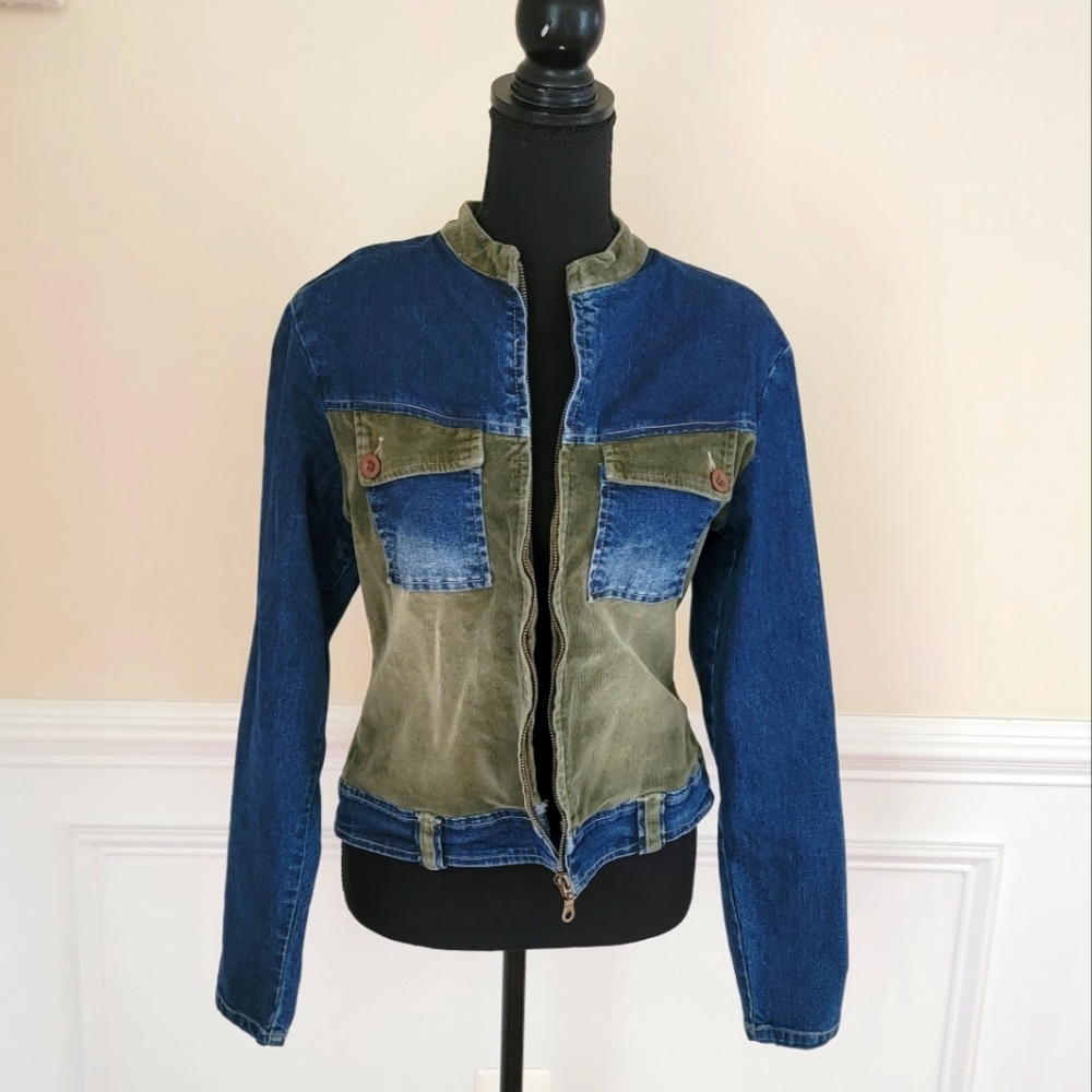 Green and Blue Fitted Jean Jacket